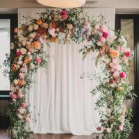 Casamento floral arco. ilustração ai generativo foto