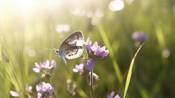 natural fundo com borboleta em campo. ilustração ai generativo foto