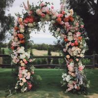 Casamento floral arco. ilustração ai generativo foto