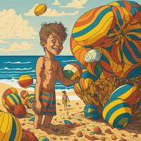 a ilustração retrata uma Garoto em a de praia durante horário de verão ai gerado foto