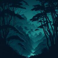 ilustração do selva panorama silhueta dentro a fundo ai gerado foto