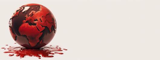 conceito do salvando planeta, miniatura globo flutua dentro sangue, branco fundo. ai gerado. foto
