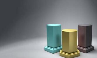 esvaziar pódio pedestal multicolorido transparente cubo para produtos apresentação. ai gerado. foto