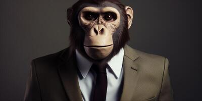 uma homem dentro uma terno com macaco face ai gerado foto