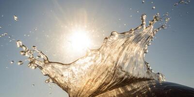 água respingo com Sol brilhando ai gerado foto