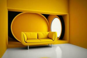 abstrato fundo do amarelo quarto com sofá ai gerado foto