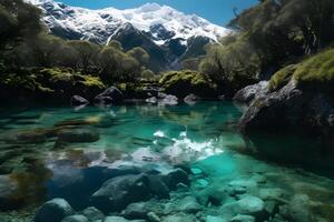 fantástico tarde panorama do cristal lago. neural rede ai gerado foto