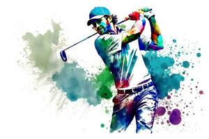 golfe jogador com aguarela arco Iris splash. neural rede gerado arte foto