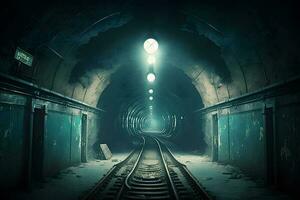 subterrâneo metrô túneis dentro sujo obsoleto doença. neural rede gerado arte foto