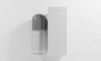 ilustração 3d render Desodorante garrafa brincar Projeto. falso Desodorante garrafas. Desodorante embalagem. Desodorante isolar em branco fundo. foto