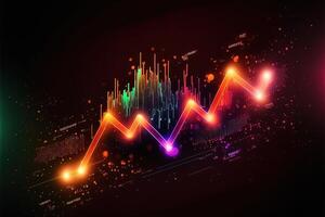 o negócio econômico gráficos com luz efeitos, néon. abstrato néon fundo, crescimento e outono análise. estoque mercado negociação investimento castiçal gráfico. finança e economia conceito. generativo ai foto