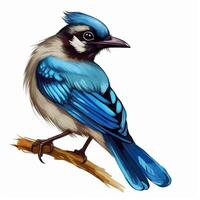 azul Jay pássaro isolado em branco fundo. mão desenhado aguarela clipart, generativo ai foto