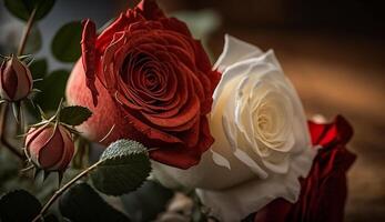 vermelho e branco rosas. generativo uma foto