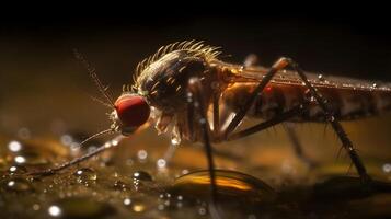 fechar acima macro tiro mosquito ajudantes egípcio dentro bebendo alguns água. foto