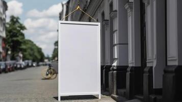 generativo ai, realista rua grande Painel publicitário ou poster zombar acima em branco para apresentação anúncio. ao ar livre placa em branco dentro a futurista cidade, o negócio conceito foto