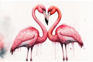 generativo ai fofa kawaii casal flamingos se beijando dia dos namorados dia. amor cartão Rosa flamingo dentro amor se beijando em branco fundo. namorados conceito foto