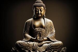 Buda estátua com cereja florescer. mediação e zen conceito. generativo ai ilustração do dourado estátua do Buda às zen jardim foto
