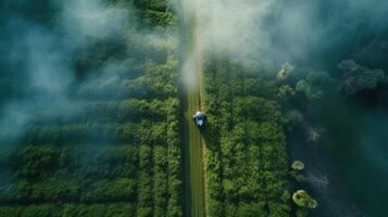 generativo ai, Fazenda agricultura regado ou pesticidas spray verde Campos. irrigação equipamento sistema, aéreo Visão foto