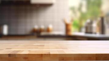 limpar de madeira de mesa com nublado cozinha Fundação. criativo recurso, ai gerado foto