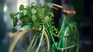 bicicleta seguro com verde folha anel, eco e meio Ambiente conceito. criativo recurso, ai gerado foto