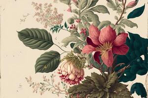 generativo ai lindo fantasia vintage papel de parede botânico flor bando, vintage motivo para floral imprimir. foto