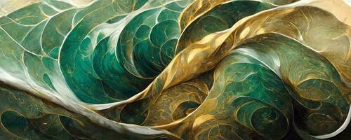 mármore efeito fundo ou textura. espetacular abstrato brilhante dourado sólido líquido ondas. rodopiando dourado e azul pastel padrão, brilhando dourado e verde cor, mármore geométrico, vintage, foto