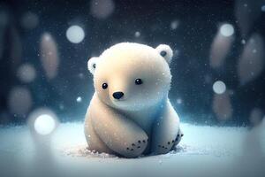 fofa polar Urso bebê desenho animado sonhe como dentro neve, inverno, generativo ai. animal e panorama conceito. foto