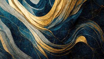 mármore efeito fundo ou textura. espetacular abstrato brilhante dourado sólido líquido ondas. rodopiando dourado e azul pastel padrão, brilhando dourado cor, mármore geométrico, generativo ai foto