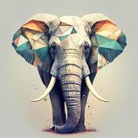 generativo ai ilustração do criativo do elefante fez do colorida geométrico formas em fundo. líder, coragem, Forte e corajoso, foto