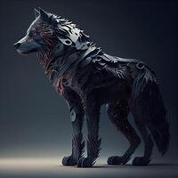 3d Renderização do uma Lobo com uma futurista Projeto em uma Sombrio fundo, ai generativo imagem foto