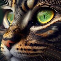 gato com verde olhos fechar-se. 3d ilustração do gato., ai generativo imagem foto