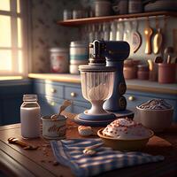 3d Renderização do uma café moedor dentro uma vintage cozinha., ai generativo imagem foto