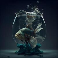 peixinho pulando Fora do a aquário com água gotas. conceptual imagem., ai generativo imagem foto