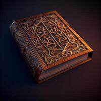ilustração do piedosos livro Alcorão em Sombrio fundo. Ramadã kareem., ai generativo imagem foto