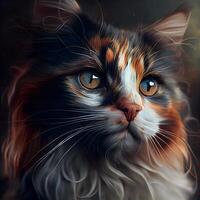 retrato do uma gato com laranja olhos. digital pintura em tela., ai generativo imagem foto