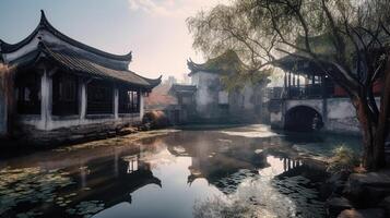 país das maravilhas em terra, xanadu, Jiangnan antigo cidade, generativo ai foto