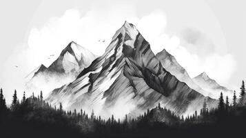 montanha alcance Preto e branco, lápis ilustração do gerado ai montanha alcance Preto e branco, lápis foto