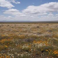 uma avião campo com selvagem flores dentro Flor ai gerado foto