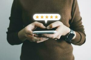 cliente avaliar serviço satisfação 5 estrelas de Smartphone, corporativo Cuidado Alto padrão, iso, cliente Cuidado, excelente nível, qualidade garantido dentro serviço do empresa. a Altíssima serviço. foto