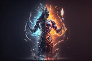 generativo ai hindu Deus Shiva, colorida indiano hindu Deus shiva mão segurando tridente. Deus shiva épico pose com trishula, Magia dentro mão para camiseta imprimir, poster - hindu religioso arte. foto