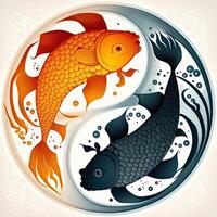 estilo cartoon grampo arte ilustração do yin e yang padrão, koi carpa. perfeito para rede designers, editores, e conteúdo criadores generativo ai foto