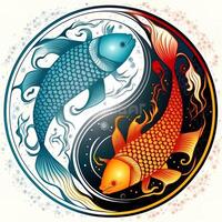 estilo cartoon grampo arte ilustração do yin e yang padrão, koi carpa. perfeito para rede designers, editores, e conteúdo criadores generativo ai foto