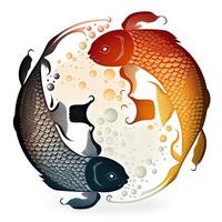 estilo cartoon grampo arte ilustração do yin e yang padrão, koi carpa. perfeito para rede designers, editores, e conteúdo criadores generativo ai foto