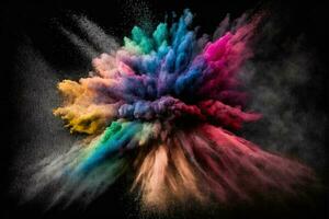 abstrato multicolorido pó explosão em Preto background.colorido poeira explodir. pintado feriado pó festival. congelar movimento do cor pó explodindo, jogando cor pó em fundo. foto
