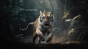 majestoso tigre dentro salto. generativo ai foto