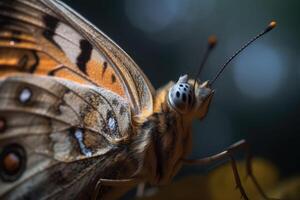 a cor de ferrugem borboleta, fechar acima. borboleta dentro a manhã natureza. generativo ai foto