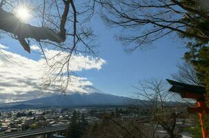 mt. Fuji perto chureito pagode dentro outono foto