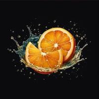 ai generativo uma fatia do laranja é ser espremido para dentro uma líquido splash. foto