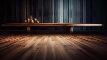 escuro de madeira limpar mesa para coisa aparecer com borrão vivo sala. criativo recurso, ai gerado foto