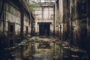 velho abandonado bunker inundado. ai gerado foto